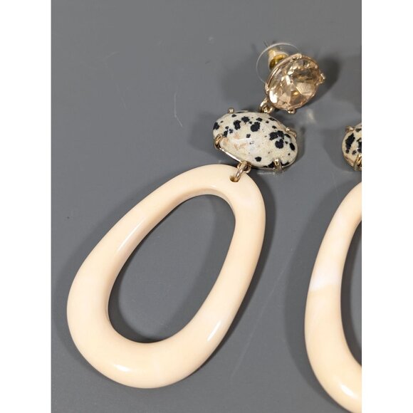 Boho Dalmation Stone Oval Dangle Rhinestone Earrings Bold Statement - Picture 5 of 7